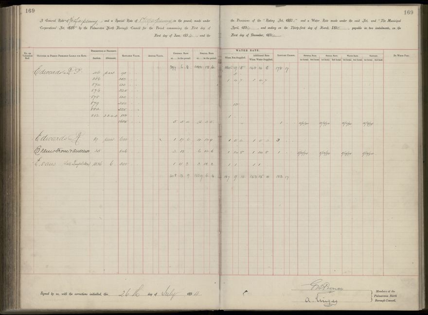 Palmerston North Rate Book, 1893 - 1896, 174