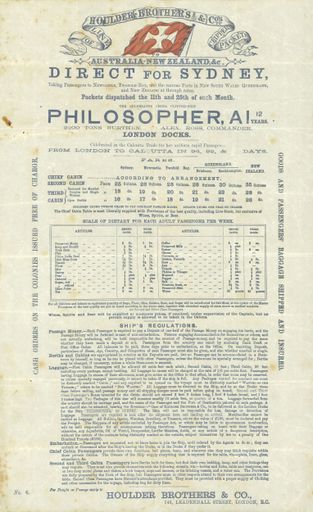 Advertisement for travel on the sailing ship, 'Philosopher'
