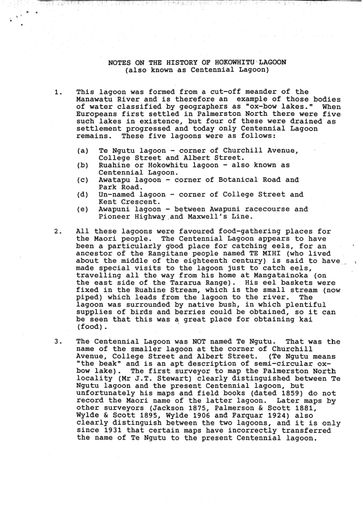 Notes on the History of Hokowhitu Lagoon