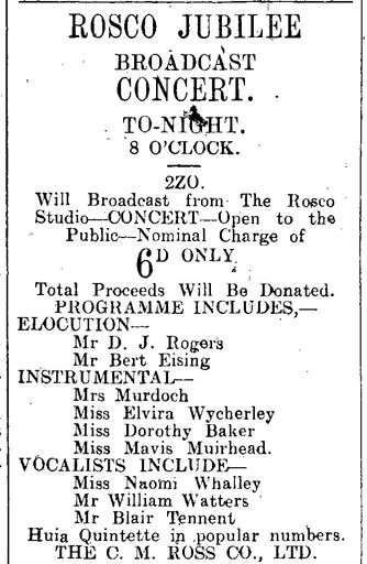 C M Ross Co. Ltd newspaper advertisement for their 50th Jubilee radio concert
