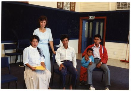 Cambodian refugees with Public Health Nurse, Elizabeth Leahy