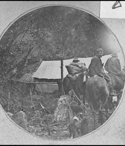 Men arriving back to their bush camp, Wairarapa