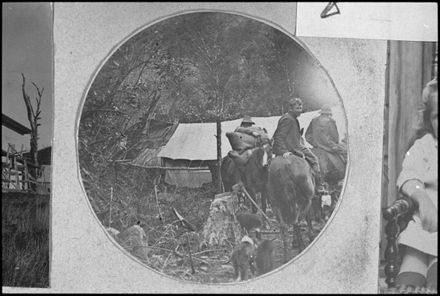 Men arriving back to their bush camp, Wairarapa