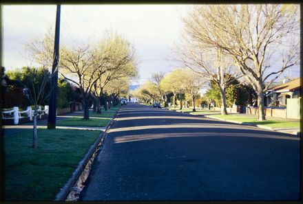 Looking down residential street