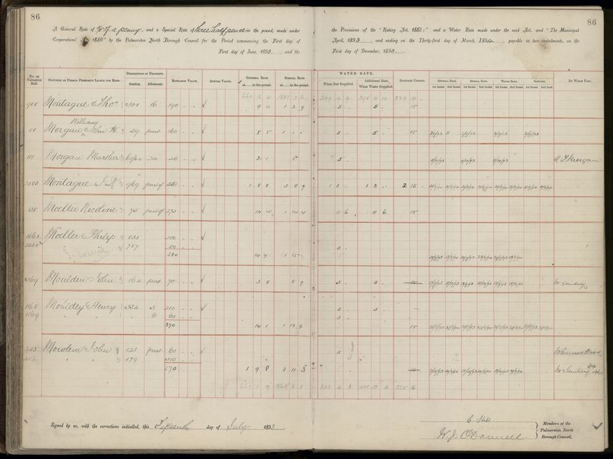 Palmerston North Rate Book, 1893 - 1896, 91