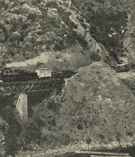 Goods train passing through the Manawatu Gorge