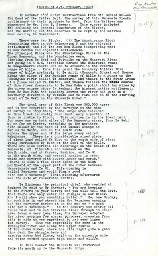 Typewritten Copy of J. T. Stewart's Handwritten Manuscript of 1902 describing the Survey and Early European Settlement of the Manawatū (1858-1897)