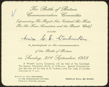 Commemoration of the Battle of Britain invitation