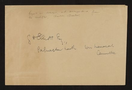 Envelope & Report regarding design of memorial, PN & Districts Soldiers' Memorial Fund, 30 June 1922