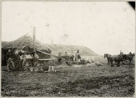 A traction engine cutting chaff