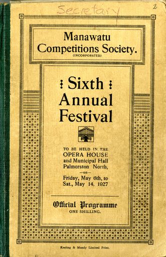 Manawatū Competitions Society, Official Programme, Sixth Annual Festival