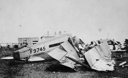 Wreckage of Captain Russell's "Avro", F9745, aeroplane, New Plymouth
