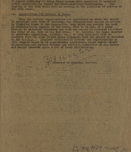 Memorandum from the National Service Department Page 4 outlining the functions of women’s volunteer wartime organisations