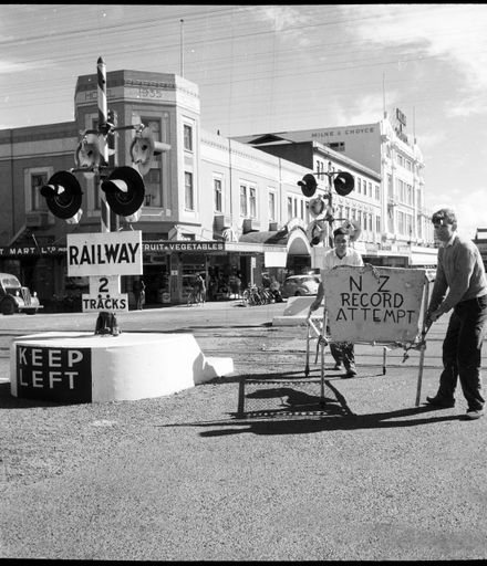 "Massey's New Zealand Record Attempt" Pushing an Iron Bedstead Around the Square