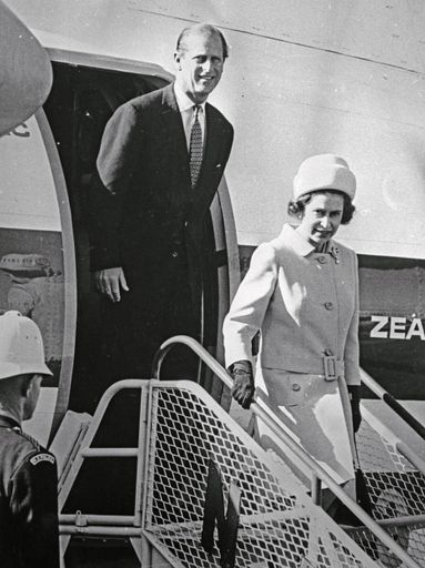 Queen Elizabeth II and The Duke of Edinburgh arrive at Milson Airport