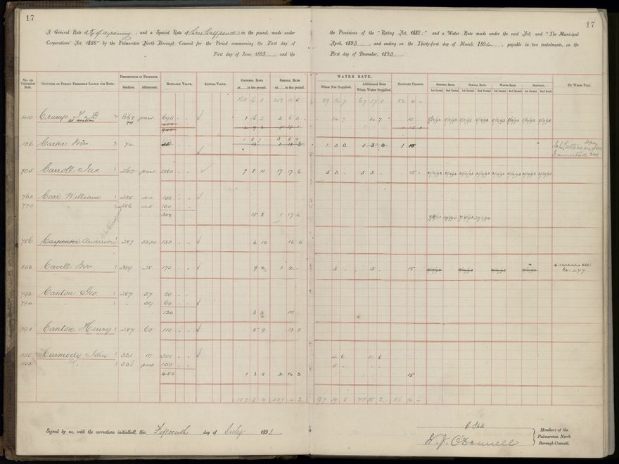 Palmerston North Rate Book, 1893 - 1896, 20
