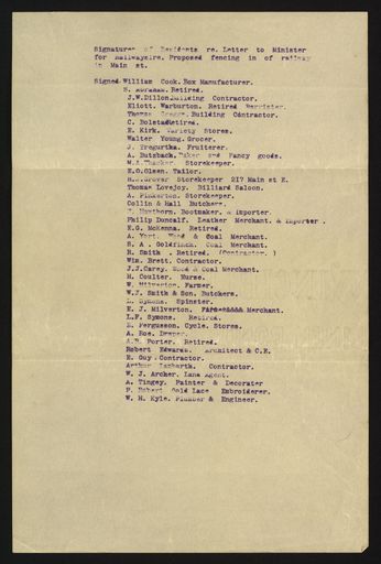 Page 2: Letter to the Minister of Railways regarding the fencing of the railway line down Main Street