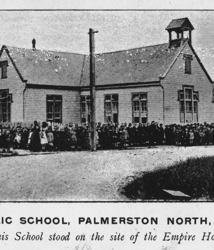 Pupils and staff outside the first Palmerston North state school