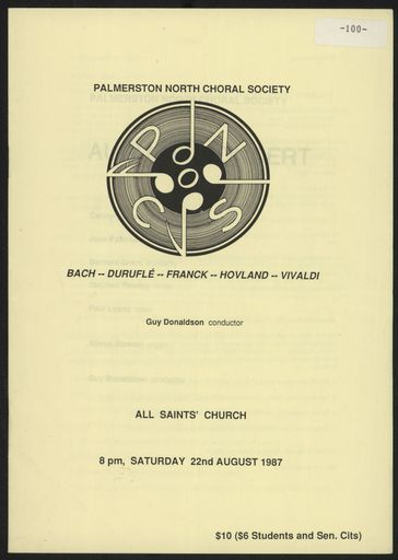 Palmerston North Choral Society concert programme