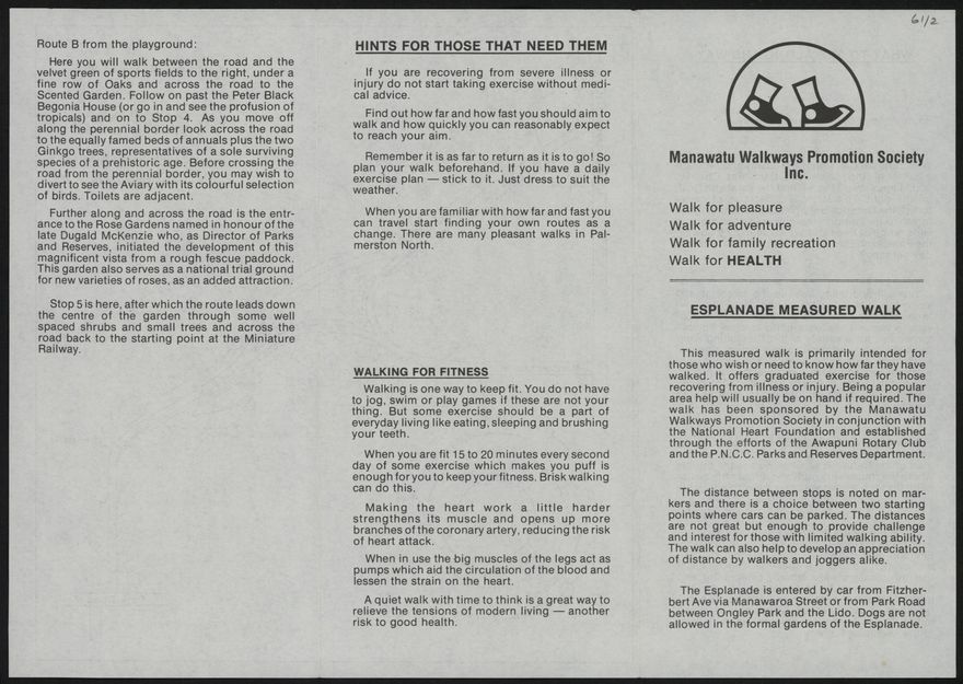 Manawatu Walkways Promotion Society Inc. Esplanade Brochure 1