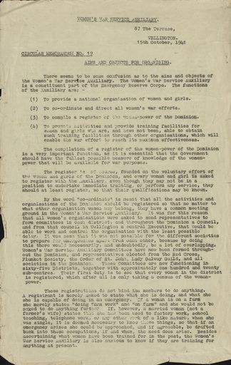 Women's War Service Auxiliary Memorandum No. 19