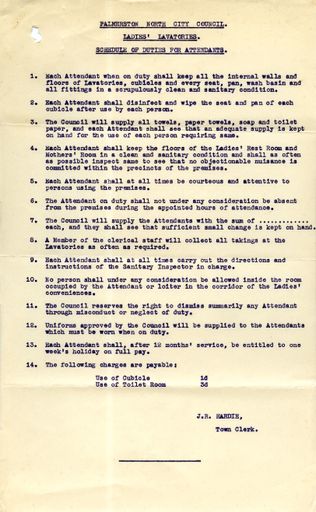 Ladies' Lavatories - Schedule of Duties for Attendants