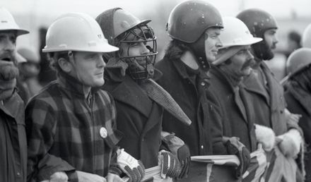 Anti-Apartheid and anti-Tour protest vanguard on match day.