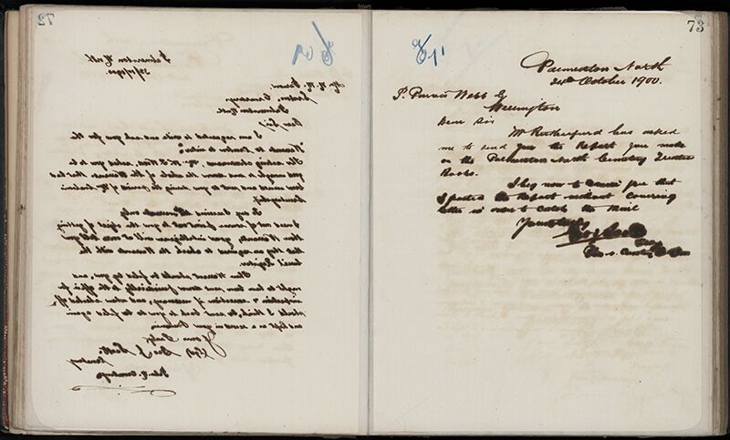 Outwards Correspondence of the Palmerston North Cemetery Trustees, 1898 -1902 100