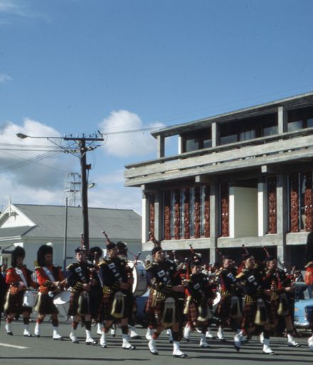 Pipe Band Marching Along Cuba Street, Palmerston North