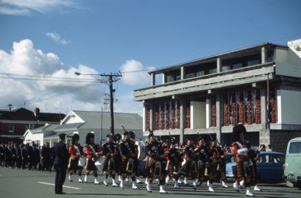 Pipe Band Marching Along Cuba Street, Palmerston North