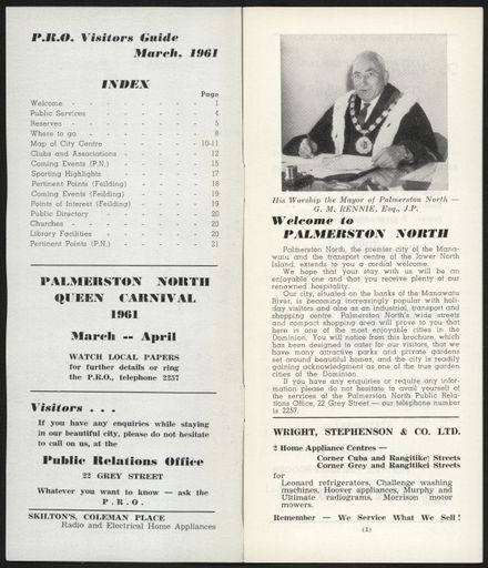 Visitors Guide Palmerston North and Feilding: March 1961 - 2