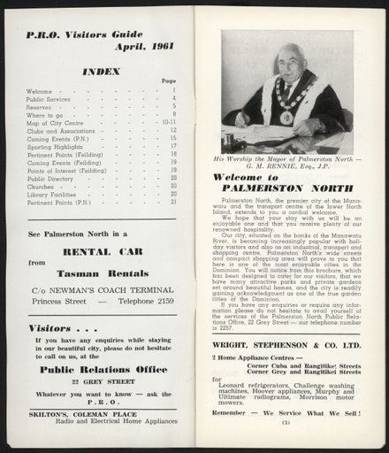 Visitors Guide Palmerston North and Feilding: April 1961 - 2