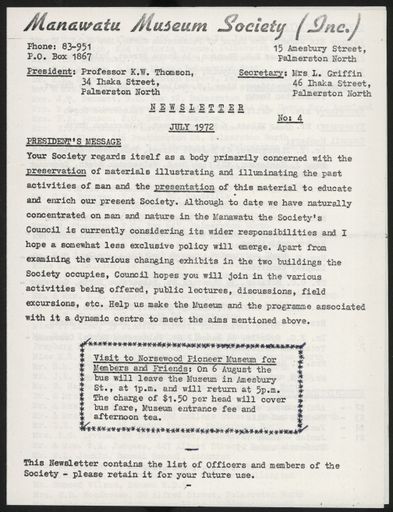 Manawatu Museum Society (Inc.) Newsletter No. 4