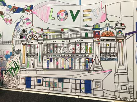 'My Manawatū' colouring-in mural at Plaza Shopping complex