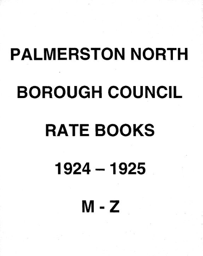 Palmerston North Borough Council Rate Book 1924 - 1925 (M-Z)
