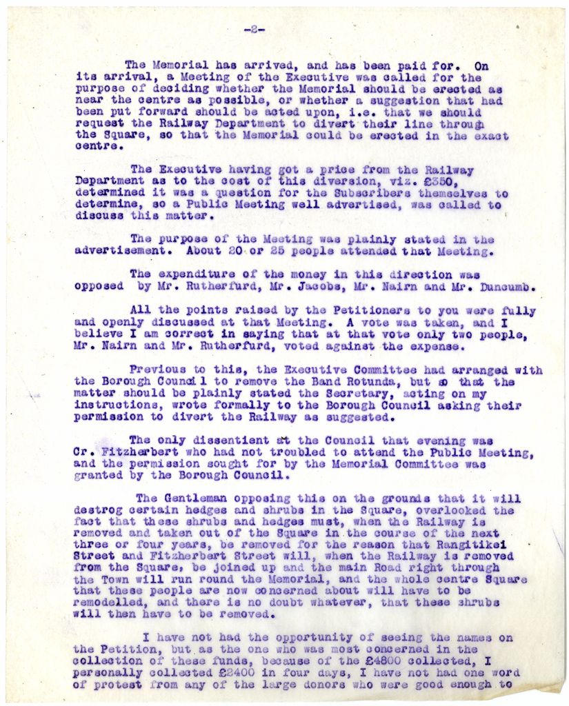 Letter from Mayor F. Nathan to Hon. J. Coates regarding relocation of railway for Soldiers’ Memorial in The Square, 12 March 1925