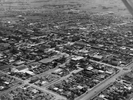 Aerial view of central Palmerston North and beyond