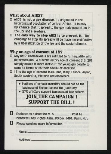 Homosexual Law Reform Bill pamphlet - back