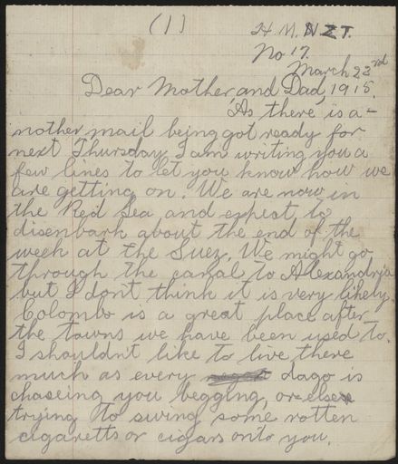 Letter from Len Argyle during WWI