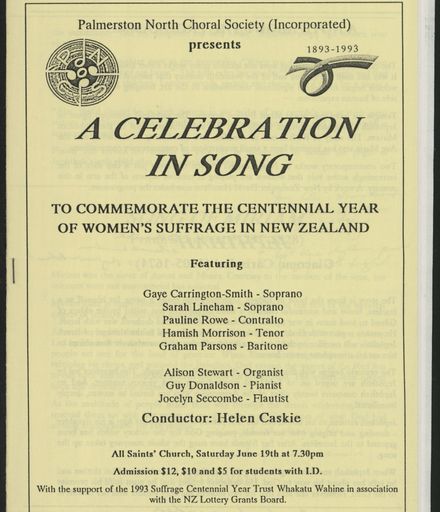 Palmerston North Choral Society - Women's Suffrage Centennial concert