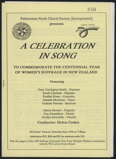 Palmerston North Choral Society - Women's Suffrage Centennial concert