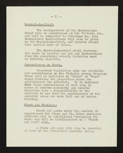 Schedule of Instructions and Details of Assembly for School Children for Royal Visit, 1954 14