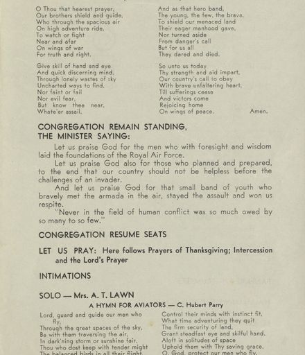 Order of Service for the Battle of Britain Commemoration Service 1958 - 3