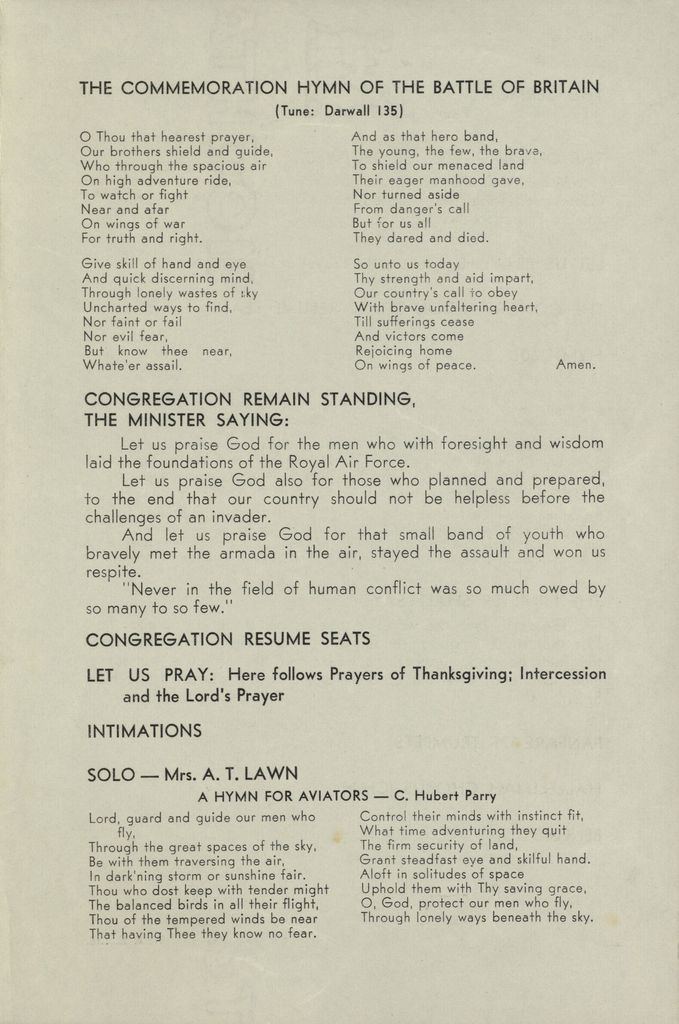 Order of Service for the Battle of Britain Commemoration Service 1958 - 3