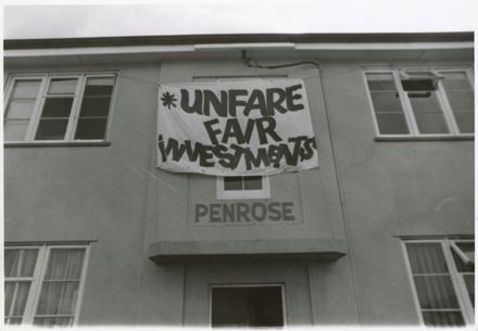 Protest at the Penrose and Edendale flats, 334 Rangitikei Street