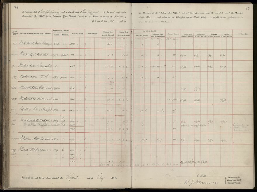 Palmerston North Rate Book, 1893 - 1896, 89