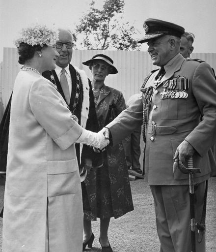 The Queen Mother meeting Group Captain C A Turner