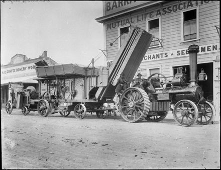 Traction engine hauling a threshing mill and chaff-cutter - Resource cover image