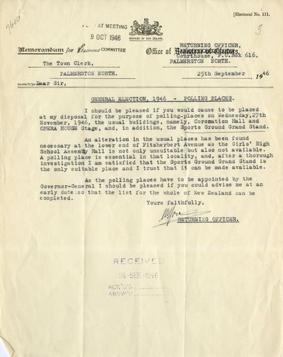 Correspondence for Government Departments - Elections (Government)