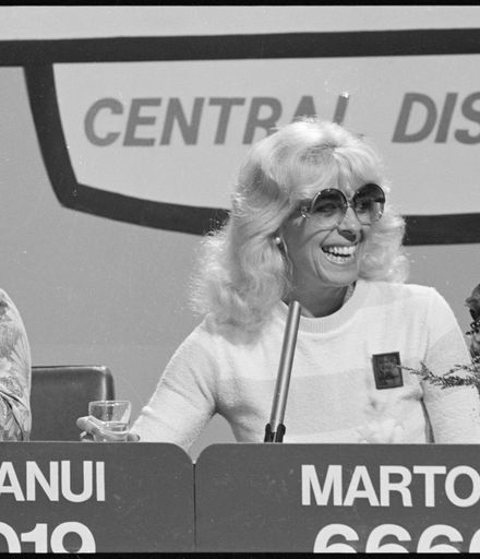 [Julie Goodyear on the Panel of Presenters at the 1981 Telethon]